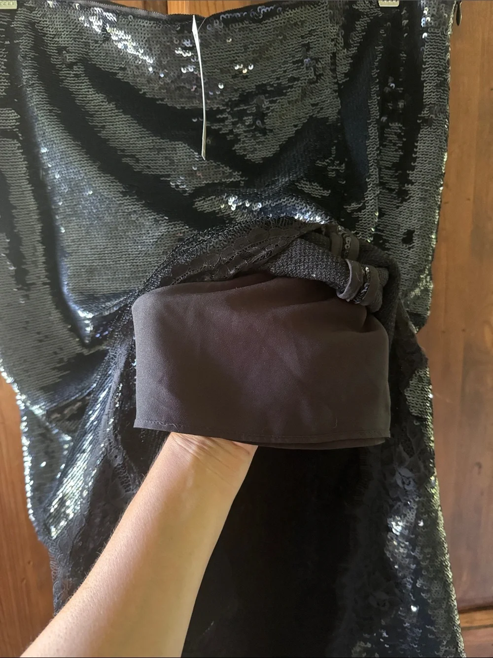NWT JCREW COLLECTION BLACK SEQUIN MIDI SKIRT LACE TRIM FRONT SLIT. SIZE 10.